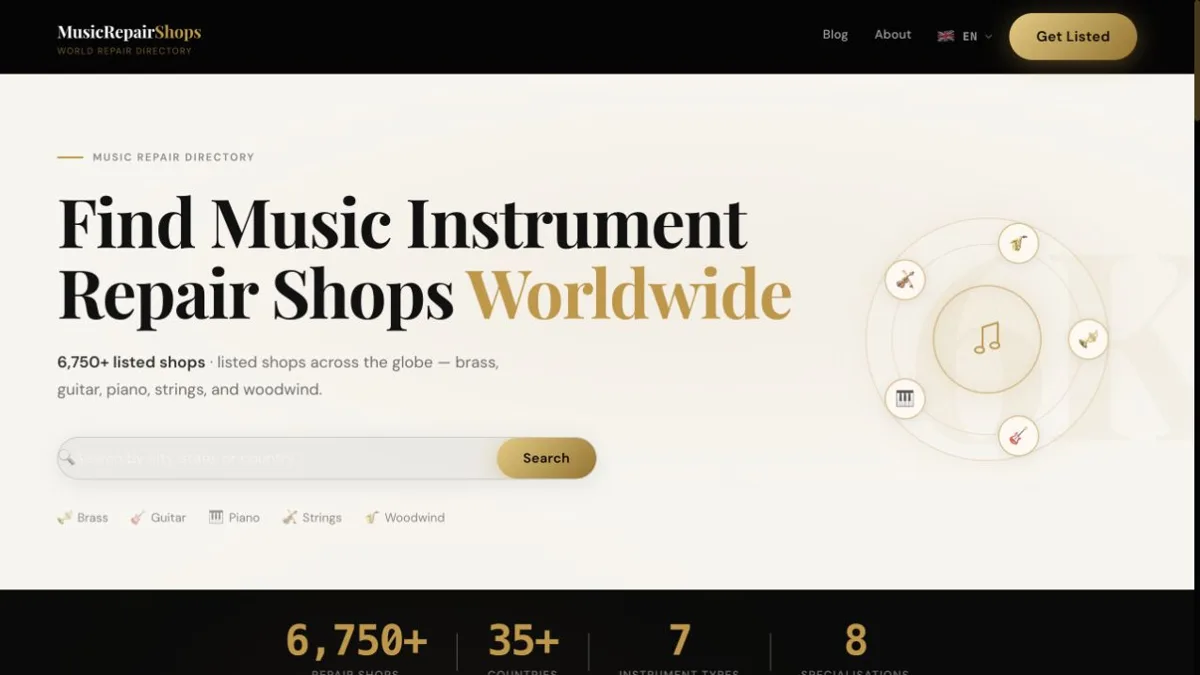 Music Repair Shops: Live product interface